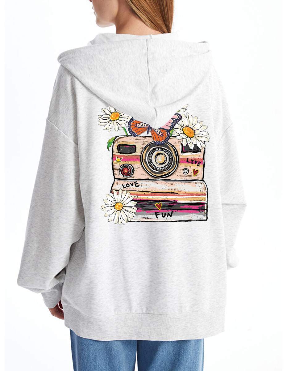 Vintage Flower Camera  Zip Hoodie