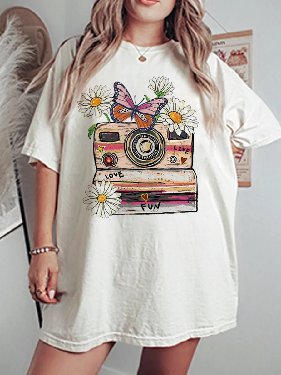 Vintage Flower Camera Oversize Graphic Tee