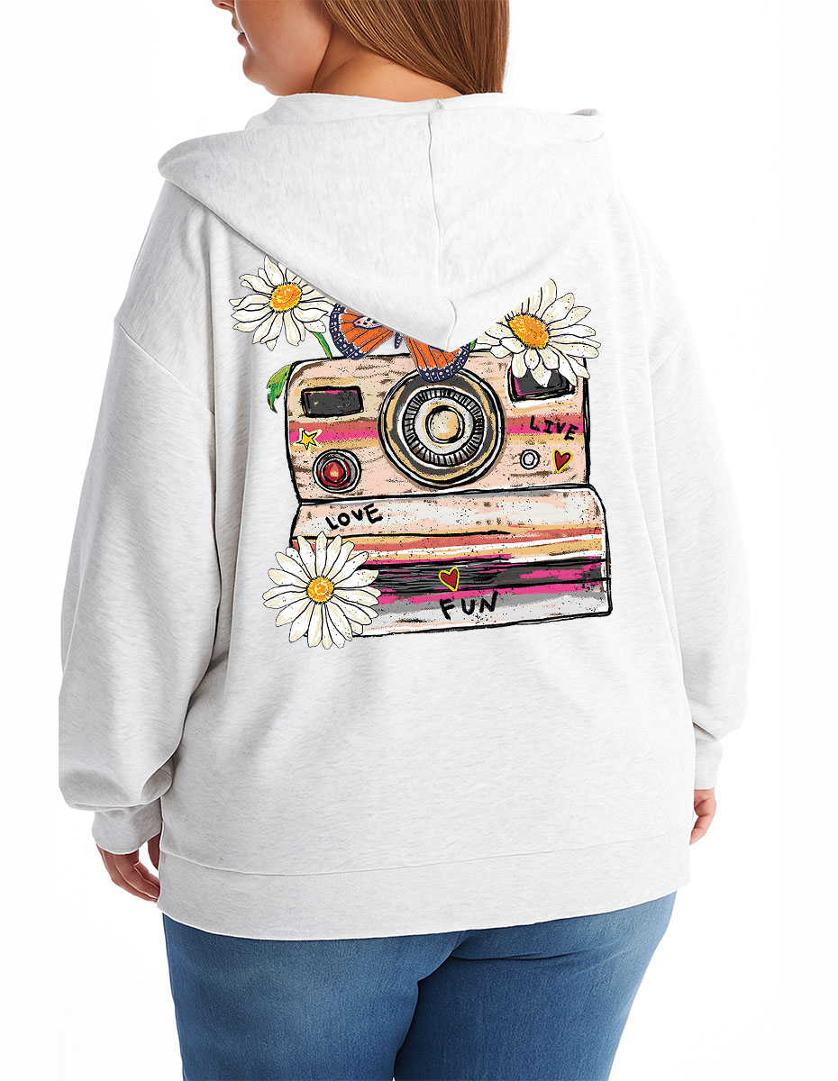 Vintage Flower Camera  Zip Hoodie