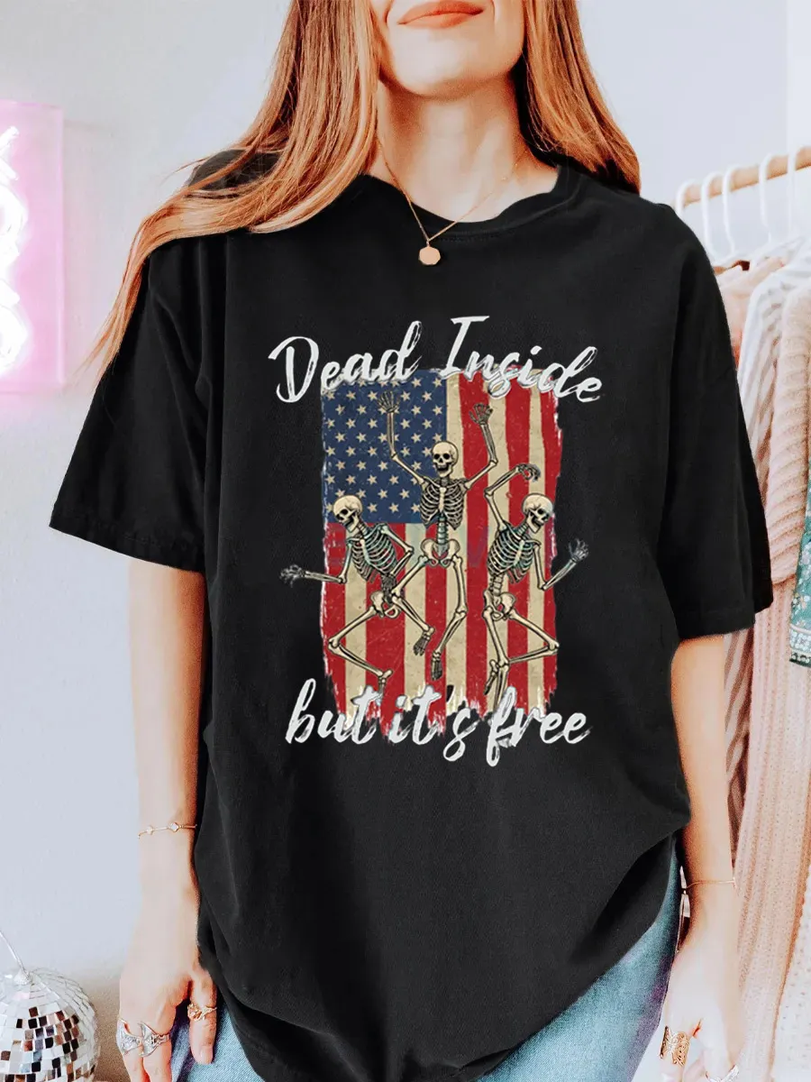 Vintage Free Usa Skeleton Dancing Oversize Graphic Tee