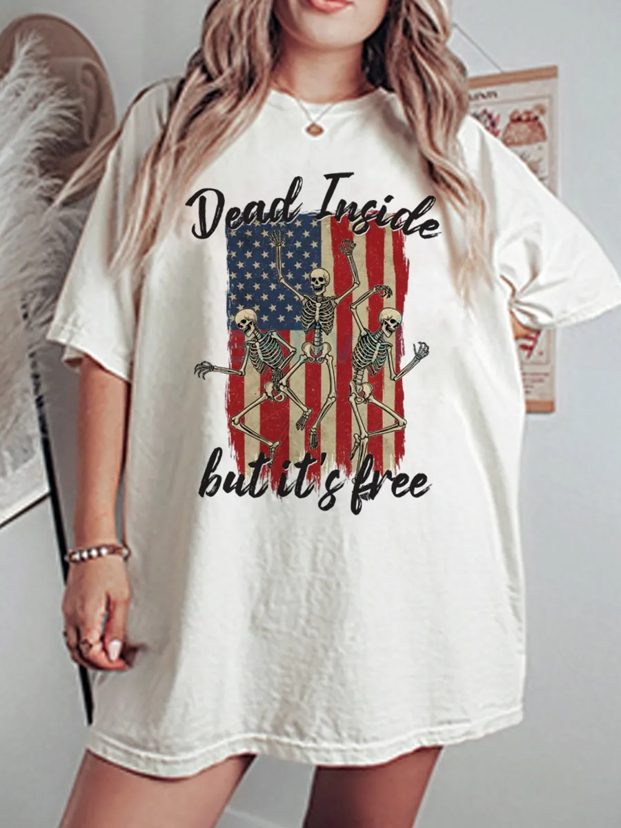 Vintage Free Usa Skeleton Dancing Oversize Graphic Tee