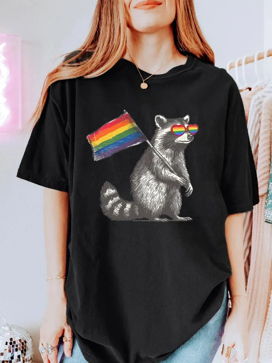 Vintage Racoon Pride Flag Oversize Graphic Tee