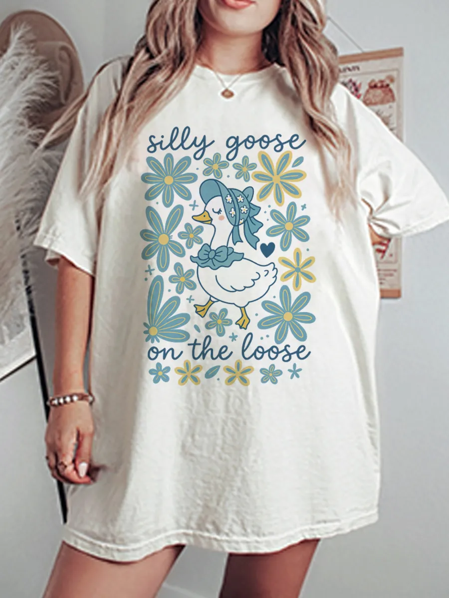 Vintage Silly Goose On The Loose Oversize Graphic Tee