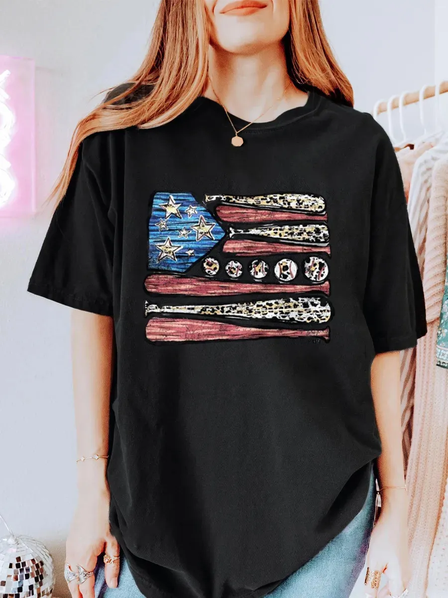 Vintage Baseball Flag Oversize Graphic Tee