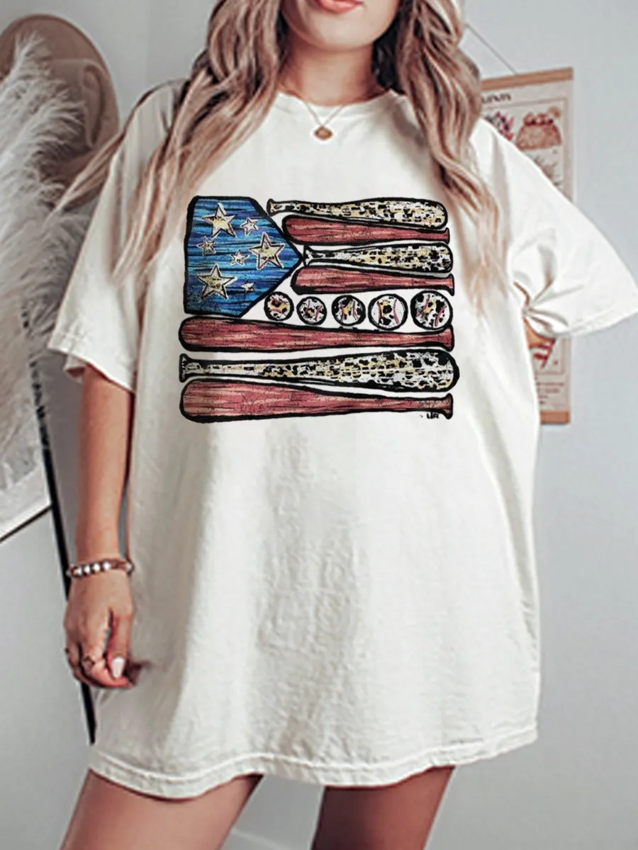 Vintage Baseball Flag Oversize Graphic Tee