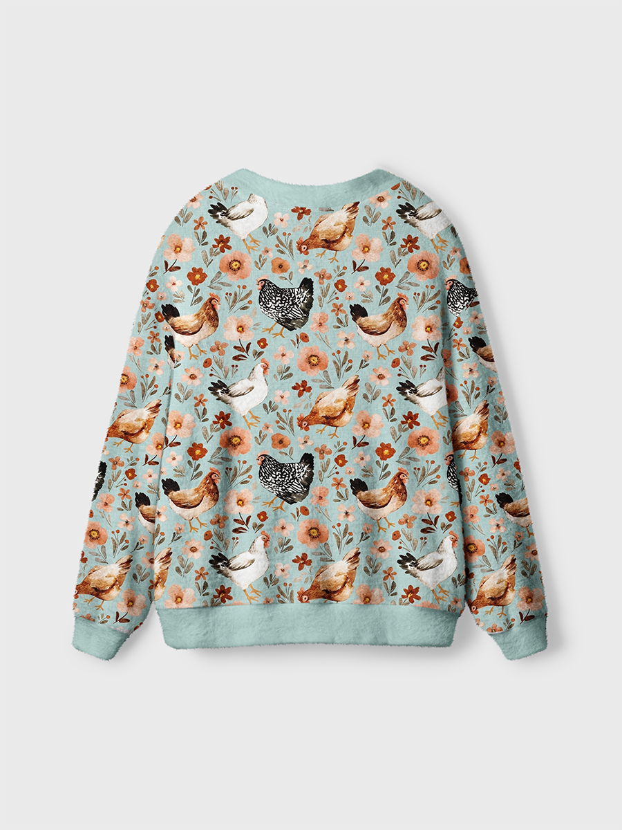 Vintage Cozy Farmhouse Pastoral Chickens Cardigan Sweaters