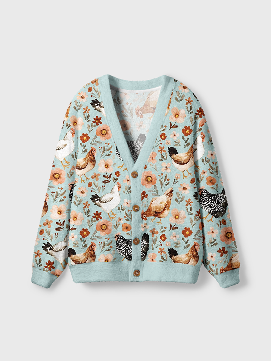 Vintage Cozy Farmhouse Pastoral Chickens Cardigan Sweaters