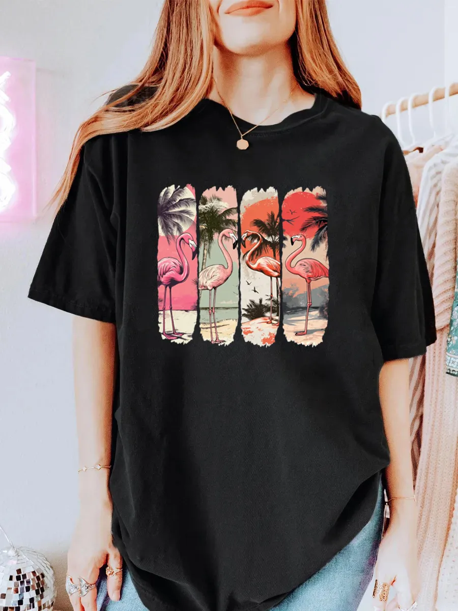 Vintage Flamingo Summer Oversize Graphic Tee