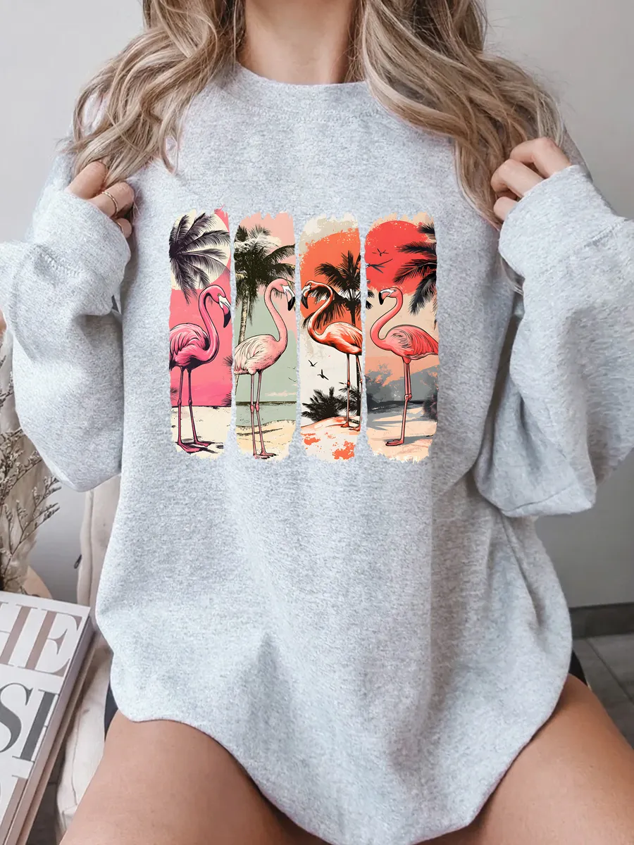 Vintage Flamingo Summer Oversize Graphic Sweatshirt