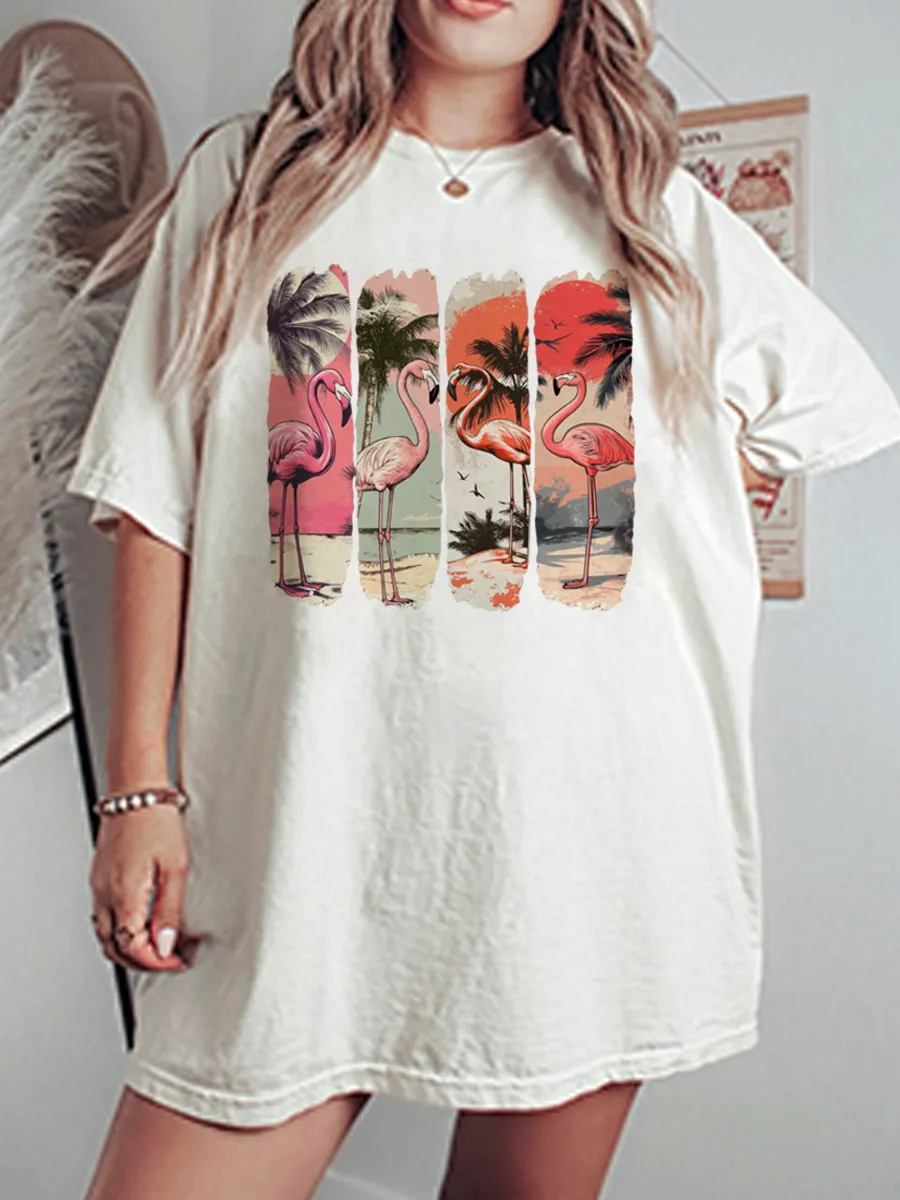 Vintage Flamingo Summer Oversize Graphic Tee