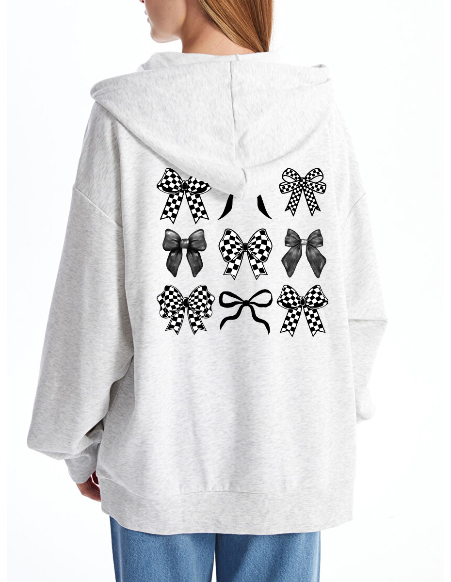 Vintage Checkered Bow Oversize Graphic Tee  Zip Hoodie