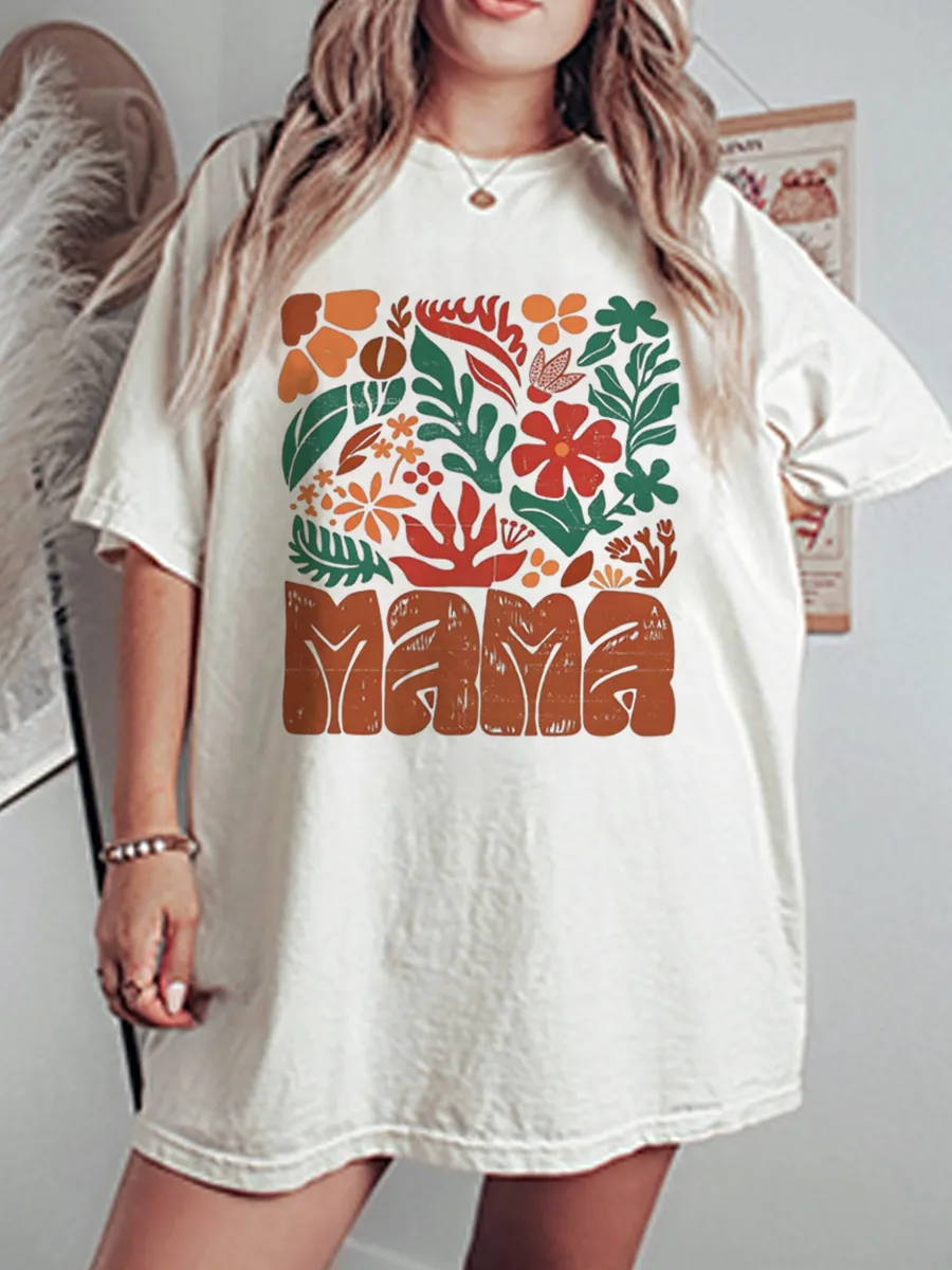 Vintage Boho Floral Mama Oversize Graphic Tee