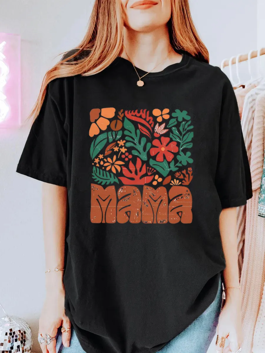 Vintage Boho Floral Mama Oversize Graphic Tee