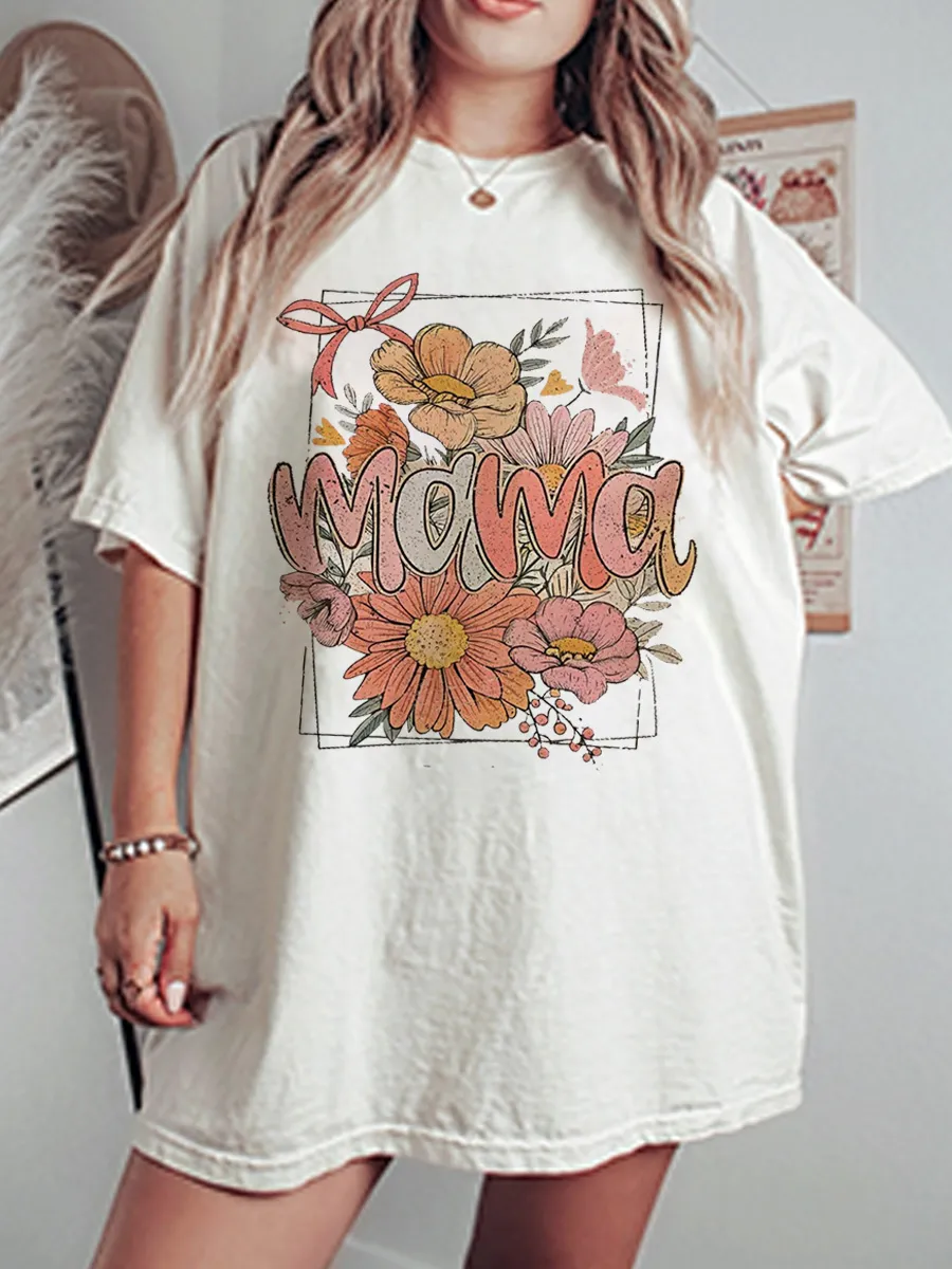 Vintage Floral Mama Oversize Graphic Tee