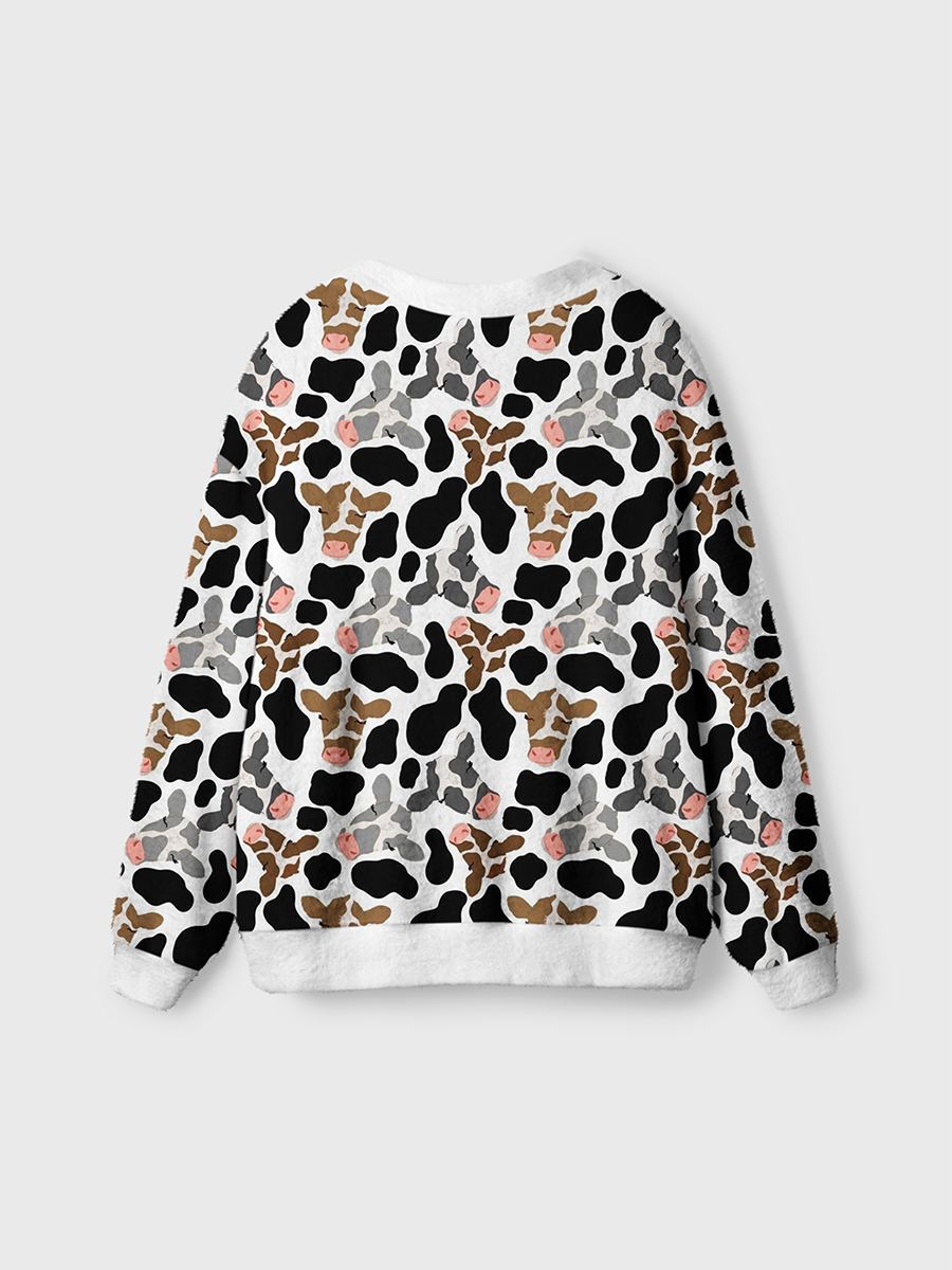 Vintage Cartoon Farm Cow Spots Cardigan Sweaters