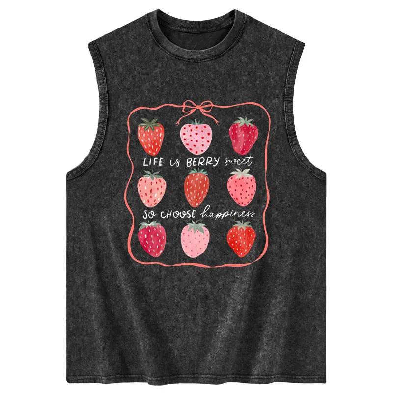 Vintage Life Is Berry Sweet Strawberry Washed Tank