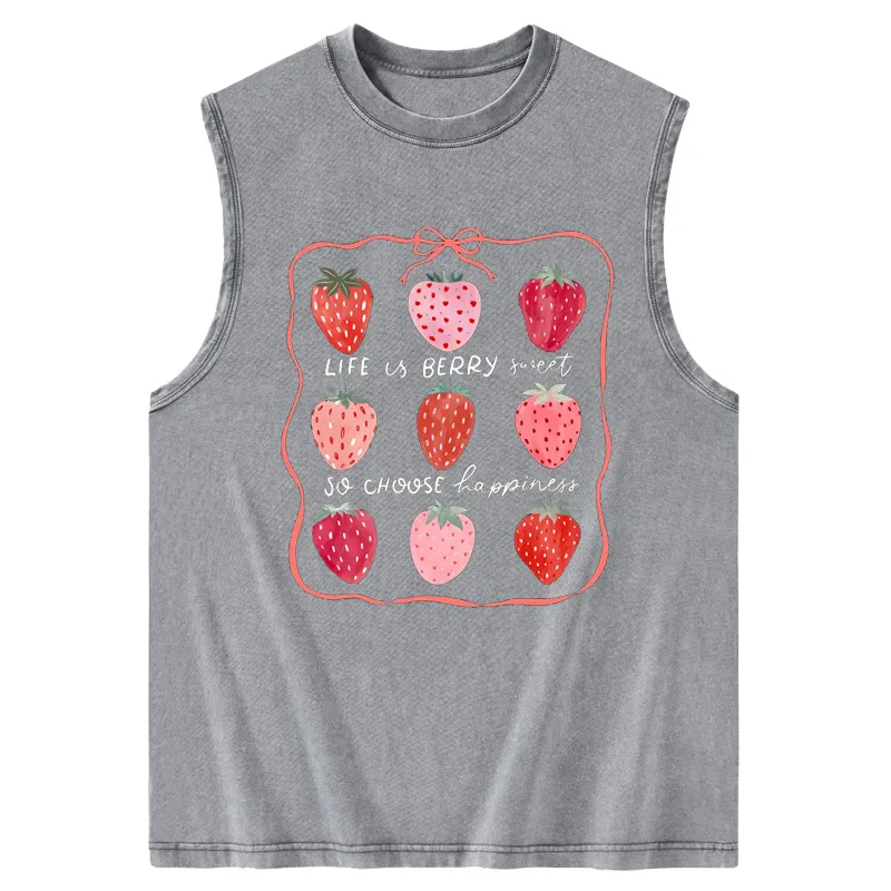 Vintage Life Is Berry Sweet Strawberry Washed Tank