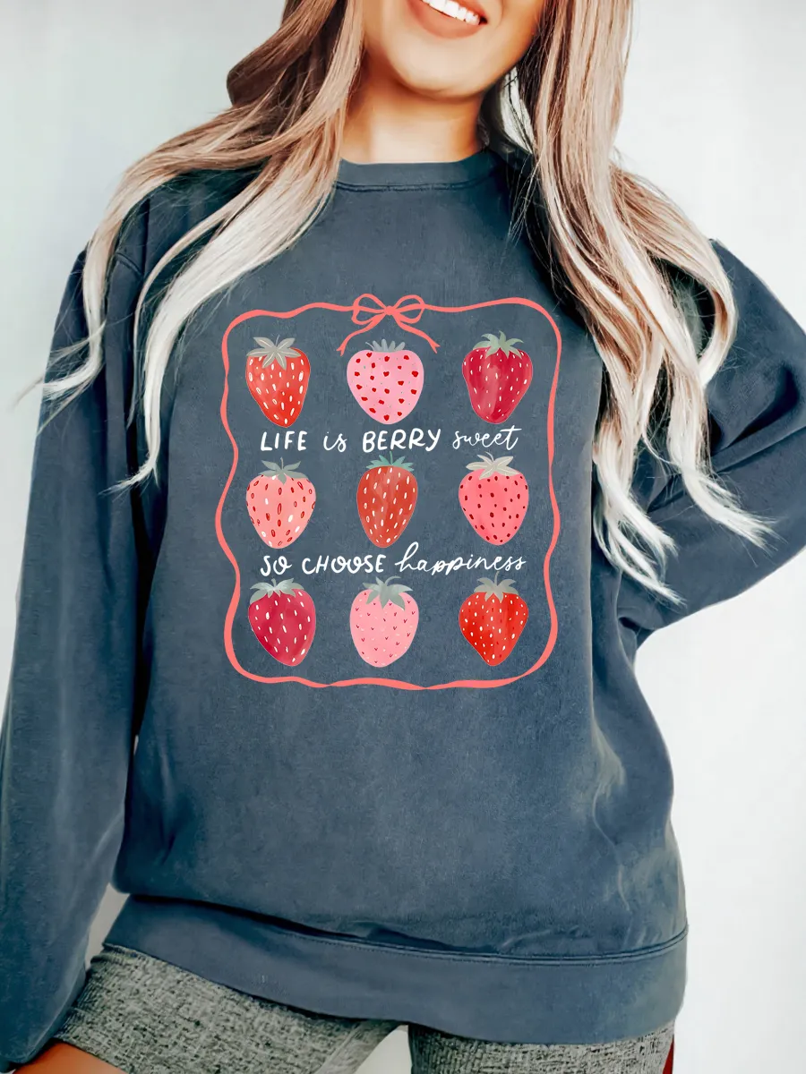 Vintage Life Is Berry Sweet Strawberry Oversize Graphic Sweatshirt