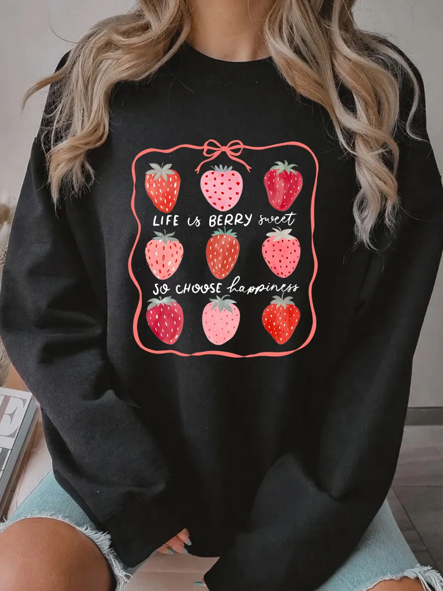 Vintage Life Is Berry Sweet Strawberry Oversize Graphic Sweatshirt