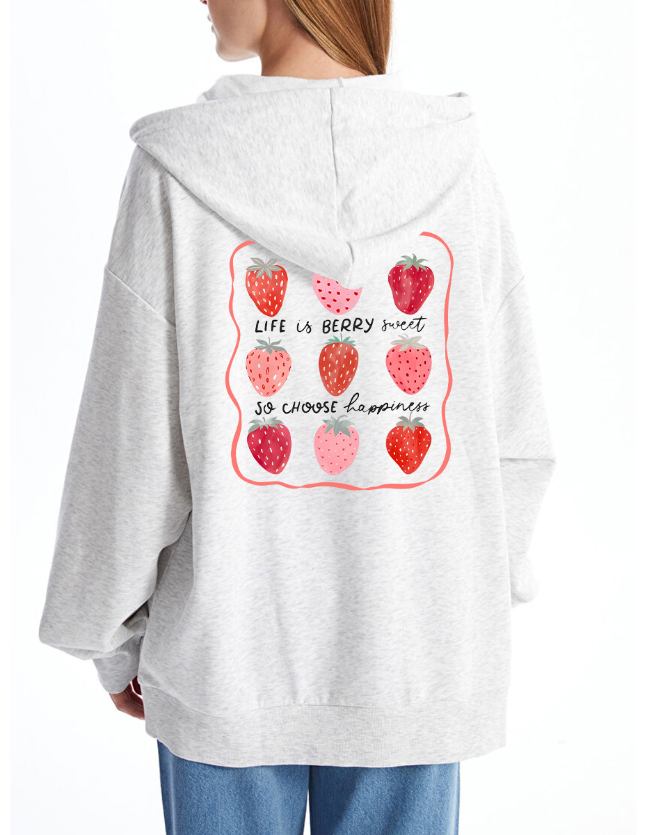 Vintage Life Is Berry Sweet Strawberry Oversize Graphic Tee Zip Hoodie