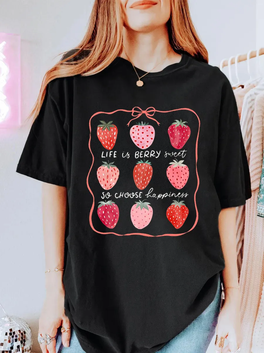 Vintage Life Is Berry Sweet Strawberry Oversize Graphic Tee