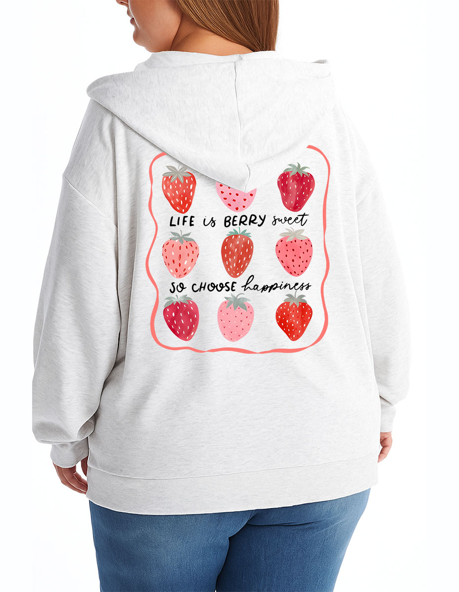 Vintage Life Is Berry Sweet Strawberry Zip Hoodie