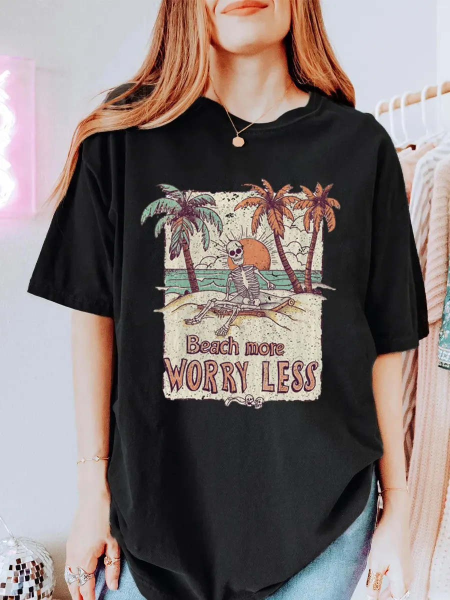 Vintage Beach More Worry Less Oversize Graphic Tee