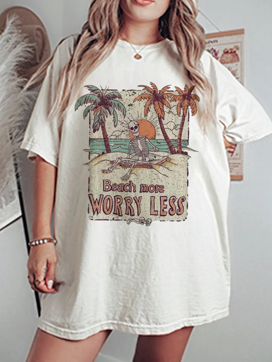 Vintage Beach More Worry Less Oversize Graphic Tee
