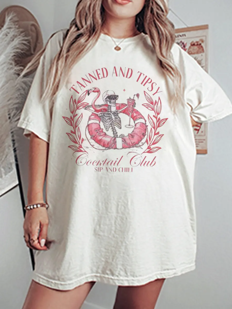 Vintage Tanned And Tipsy  Oversize Graphic Tee