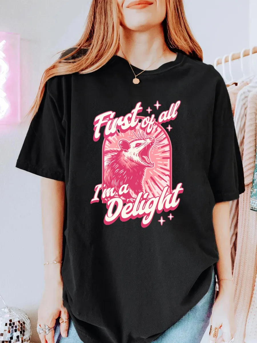 Vintage First Of All Im A Delight Oversize Graphic Tee