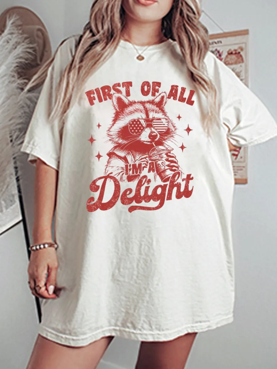 Vintage First Of All Im A Delight Oversize Graphic Tee