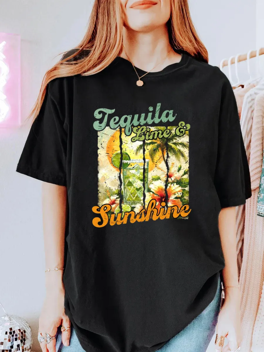 Vintage Tequila Lime & Sunshine Oversize Graphic Tee