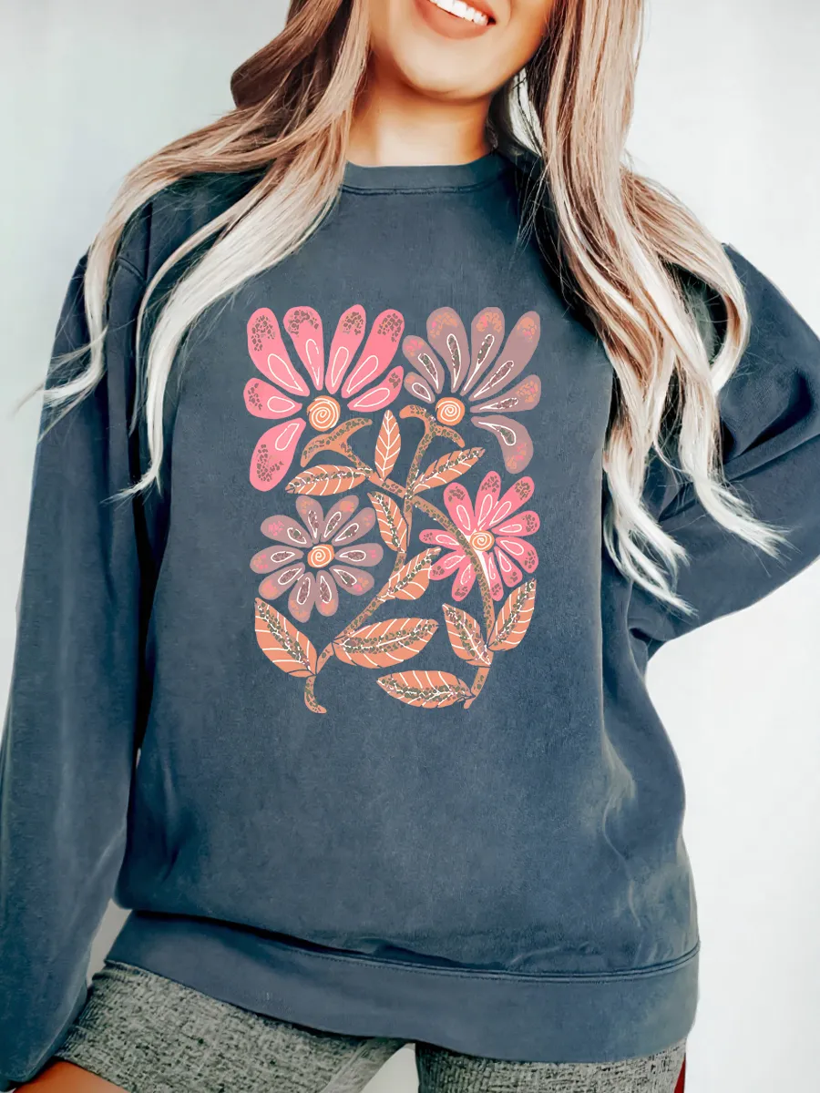 Vintage Daisy Flower Oversize Graphic Sweatshirt