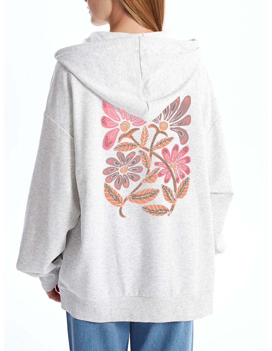 Vintage Daisy Flower Oversize Graphic Tee Zip Hoodie