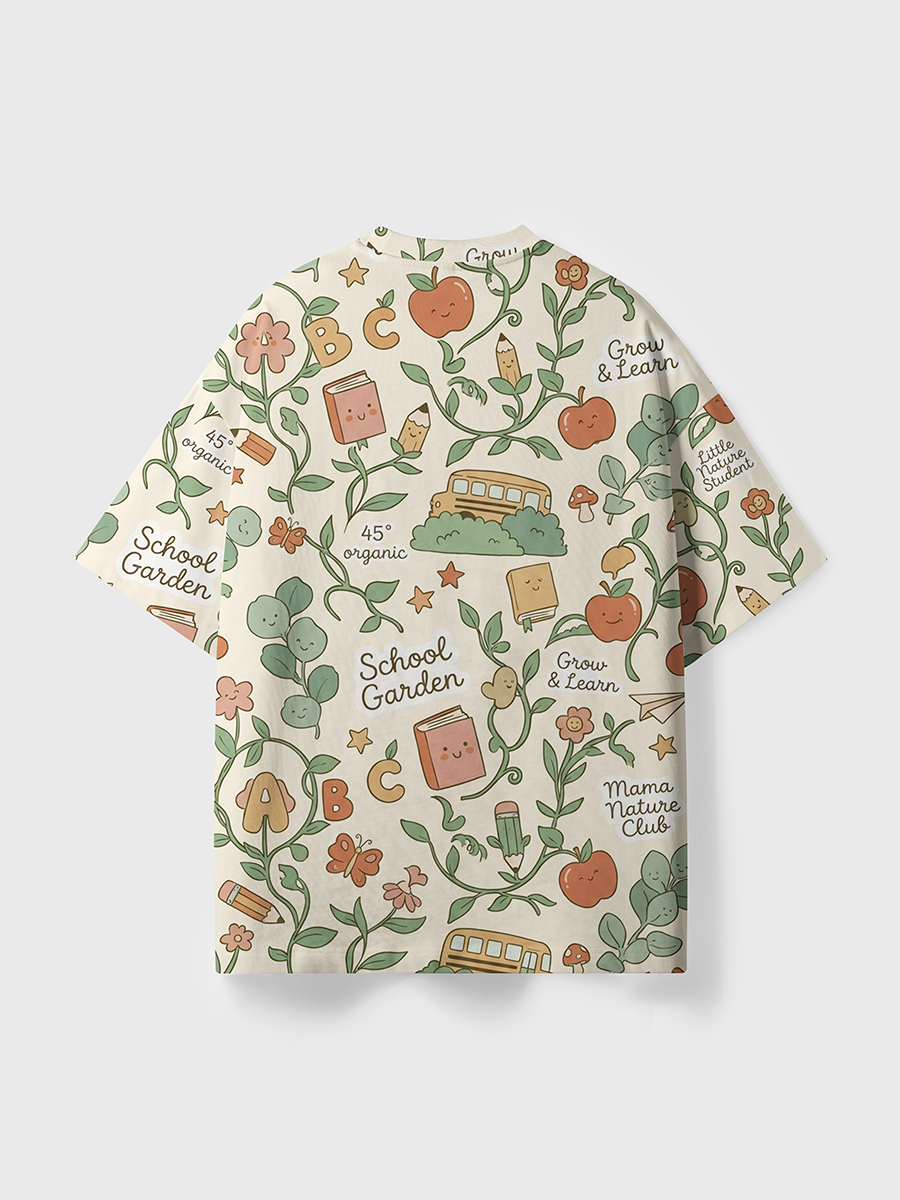 Vintage Cream School Garden Vine Cute Doodle All Over Print T-Shirt