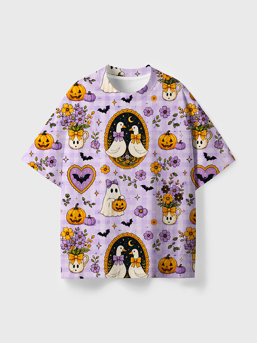 Vintage Gingham Duck Ghost Retro Halloween All Over Print T-Shirt