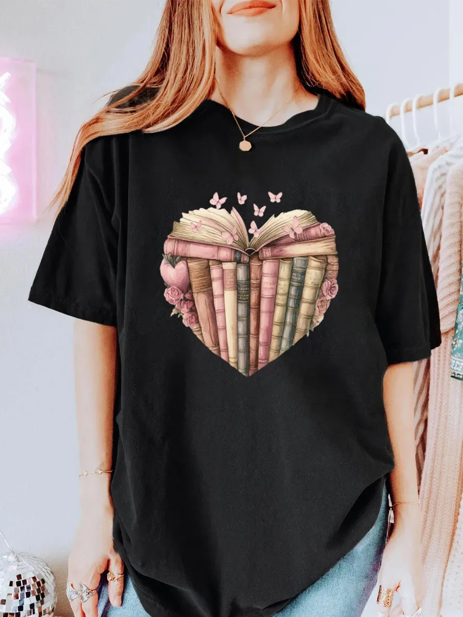 Vintage Retro Book Heart Oversize Graphic Tee