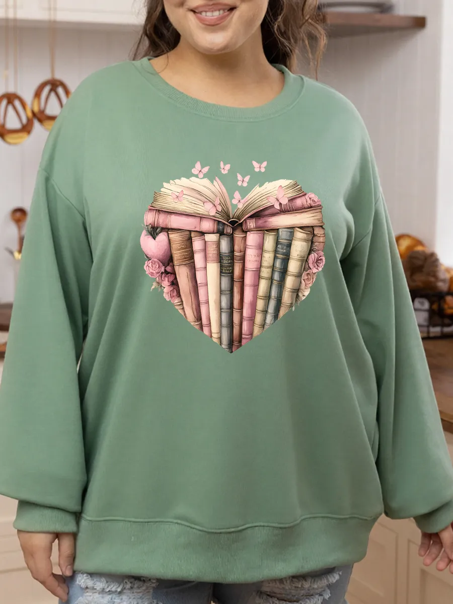Vintage Retro Book Heart Oversize Graphic Sweatshirt