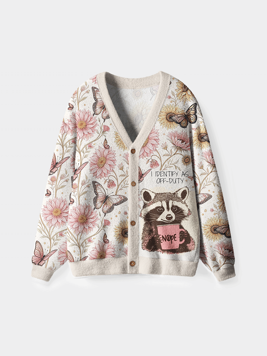 Vintage Funny Coffee Raccoon Meme Cardigan Sweaters