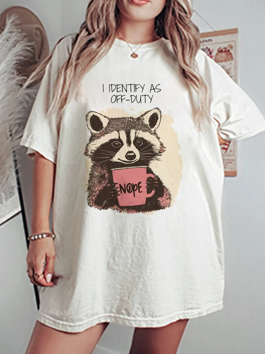 Vintage Funny Coffee Raccoon Meme Oversize Graphic Tee