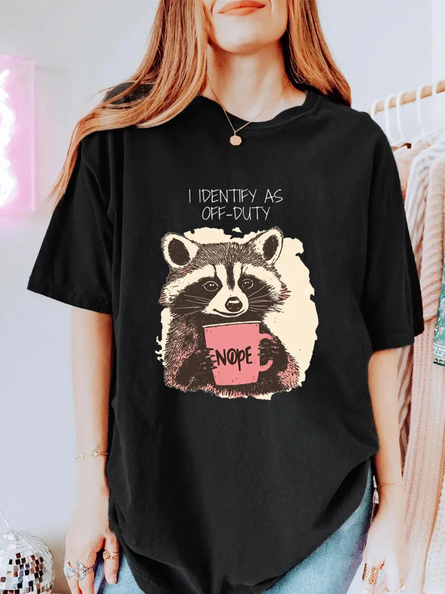 Vintage Funny Coffee Raccoon Meme Oversize Graphic Tee