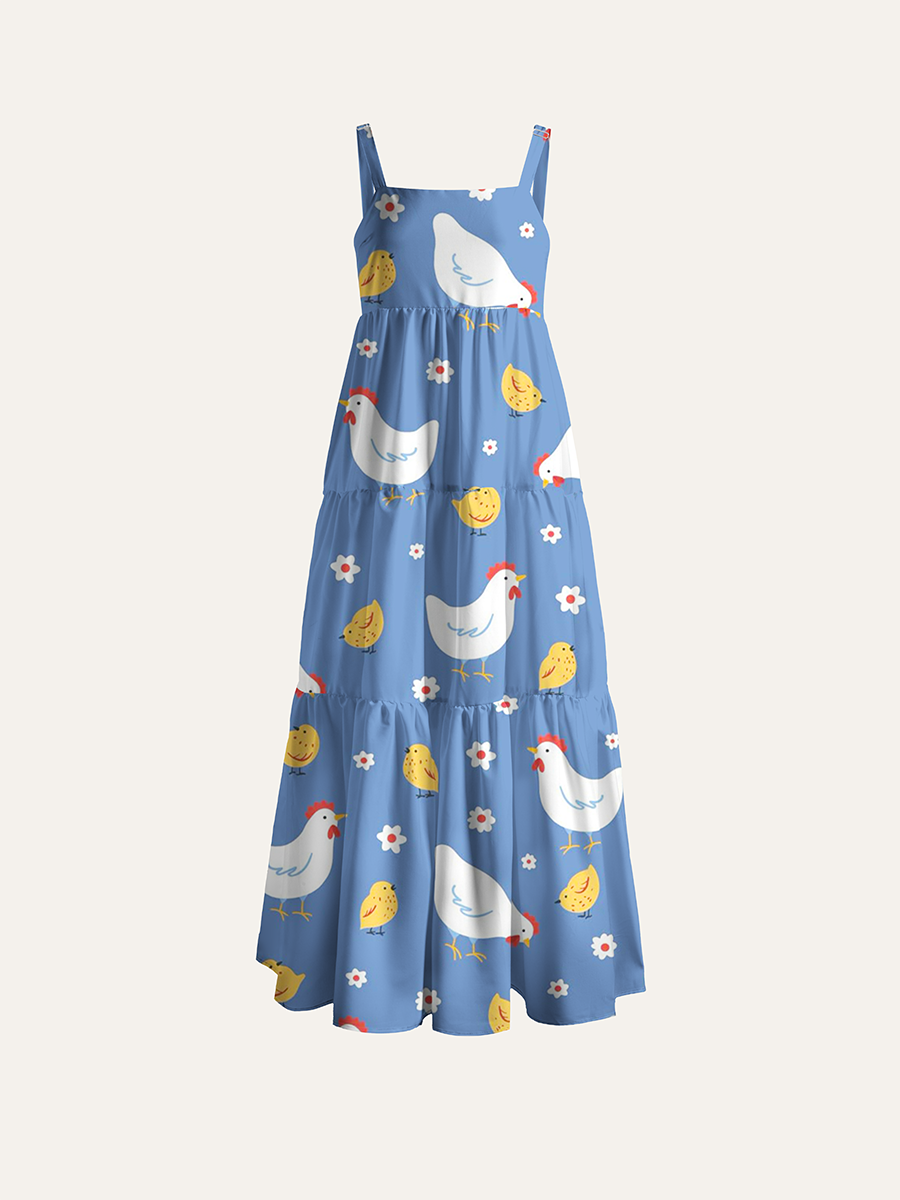 Farm Hen Chick Daisy Kids Adjustable Wide Straps Maxi Dress