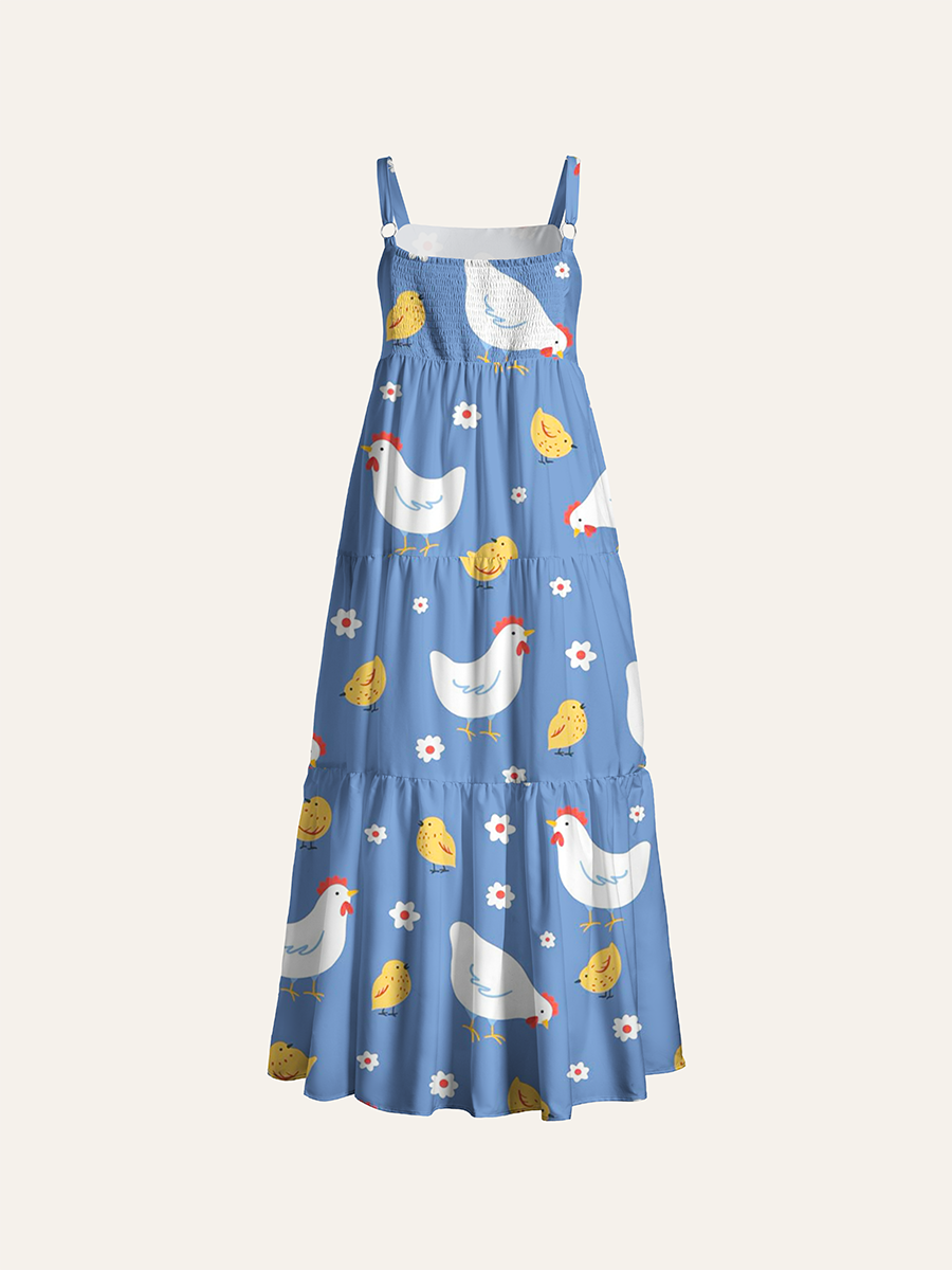 Farm Hen Chick Daisy Kids Adjustable Wide Straps Maxi Dress