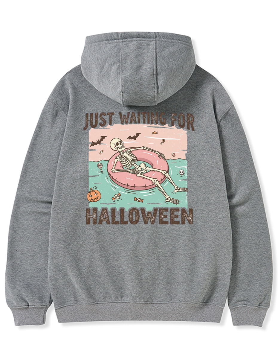 Vintage Just Waiting For Halloween Oversize Graphic Tee Zip Hoodie