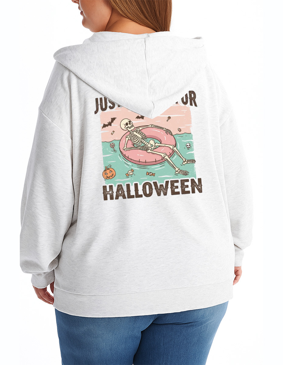 Vintage Just Waiting For Halloween Oversize Graphic Tee Zip Hoodie