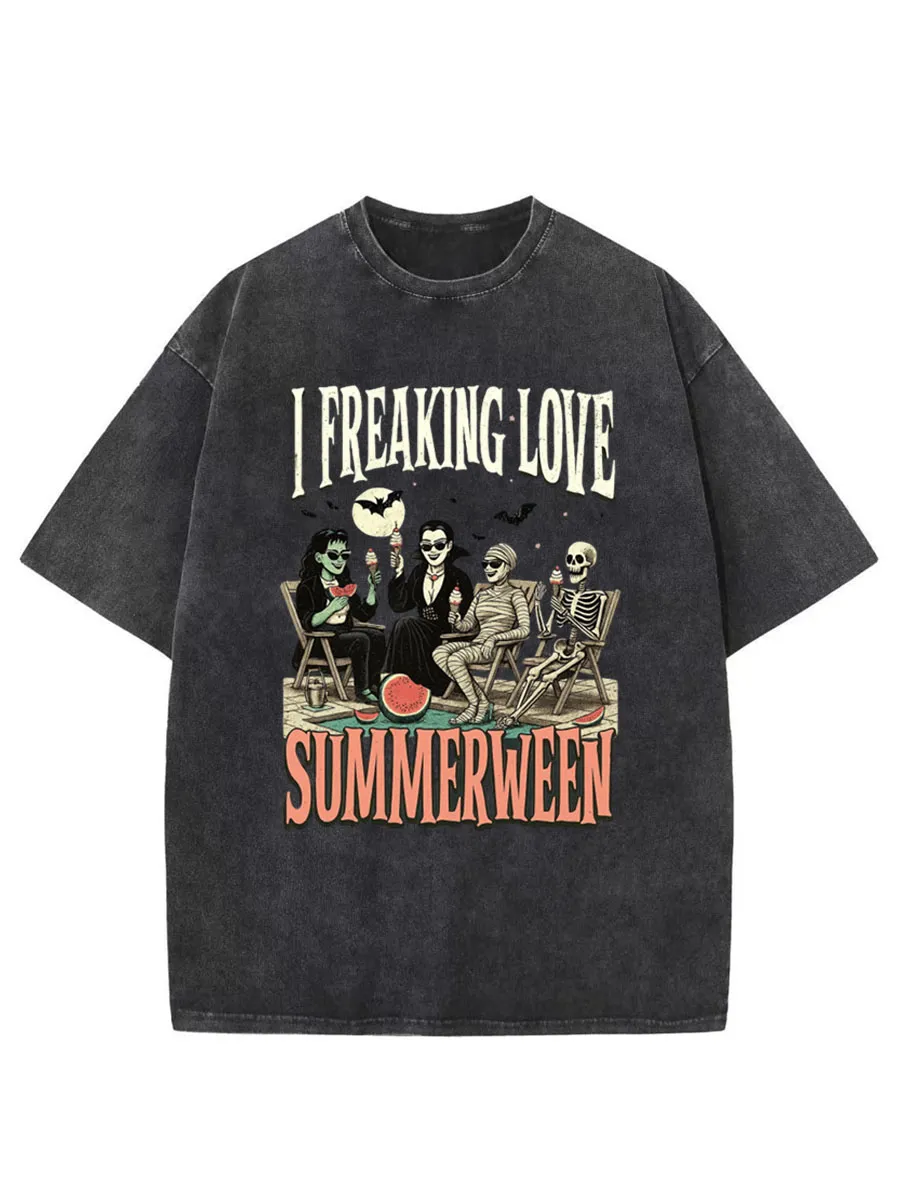 Vintage I Freaking Love Summerween Oversize Washed T-Shirt
