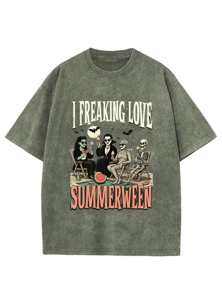 Vintage I Freaking Love Summerween Oversize Washed T-Shirt