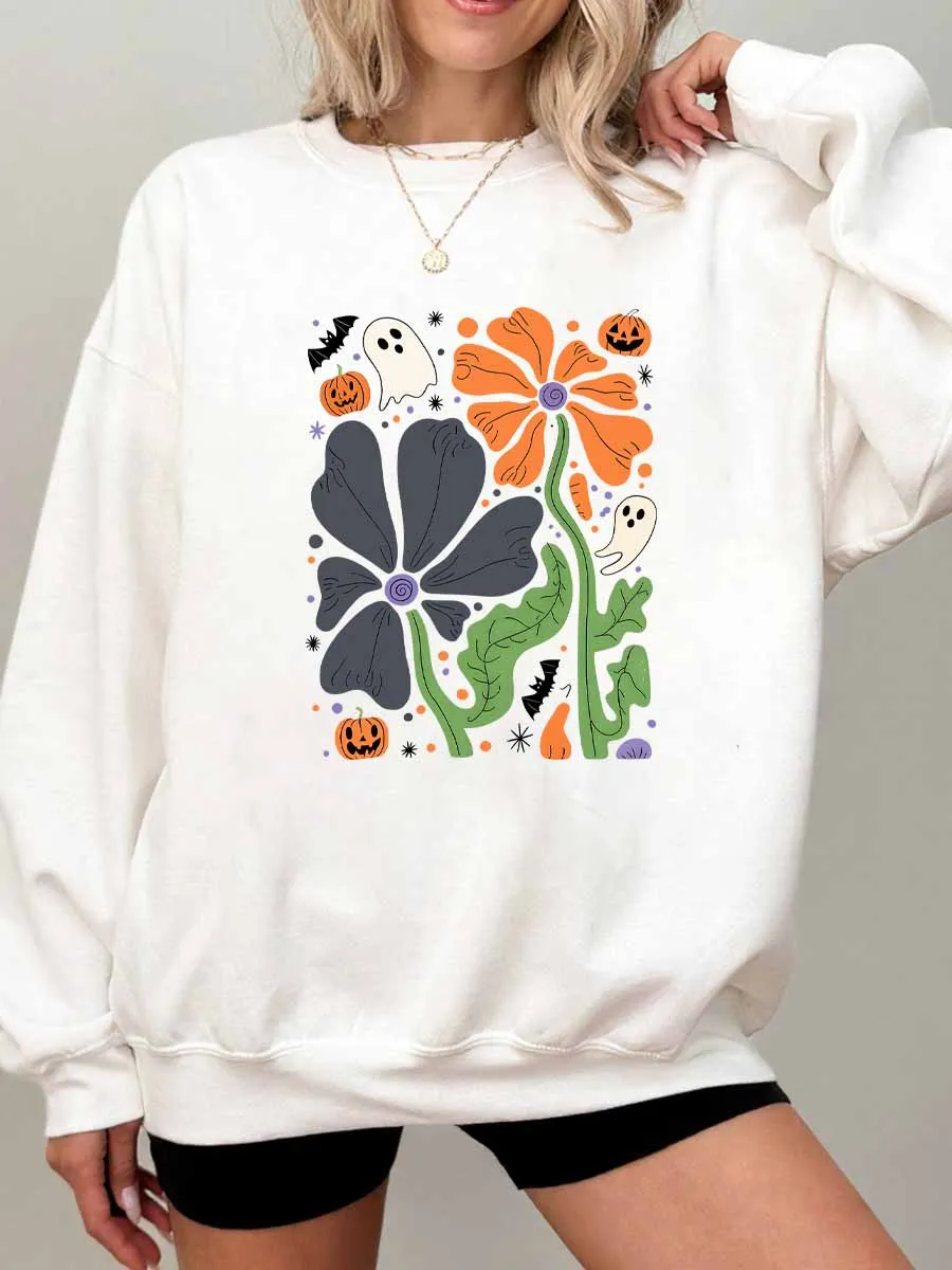 Vintage Funny Ghost Flower Oversize Graphic Sweatshirt