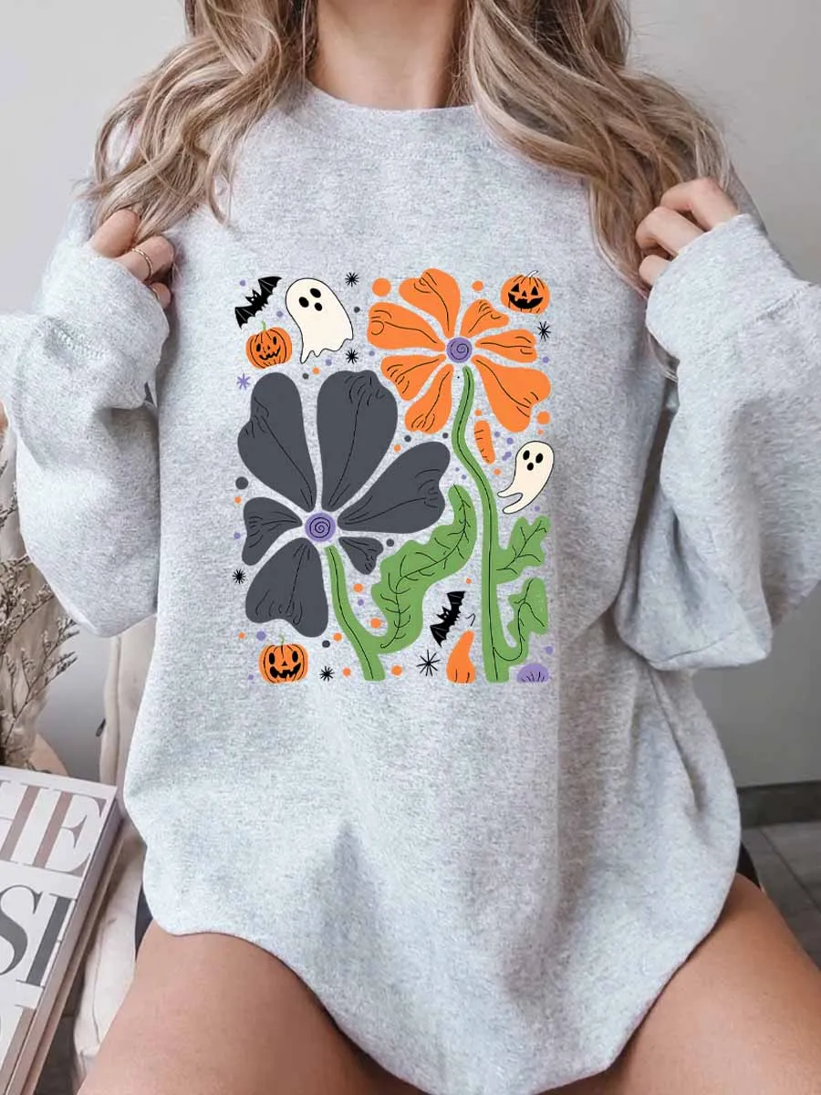 Vintage Funny Ghost Flower Oversize Graphic Sweatshirt
