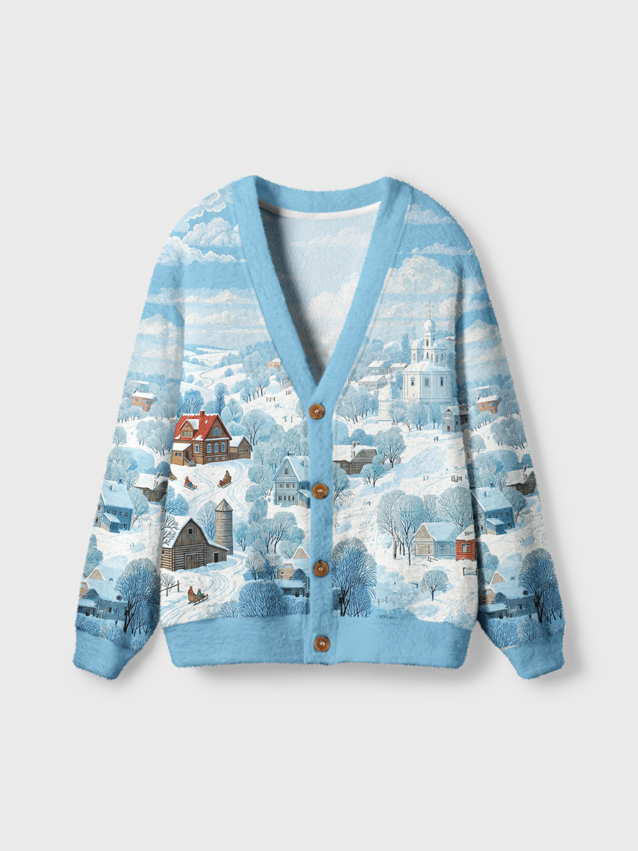 Vintage Peaceful Rural Winter Cardigan Sweaters